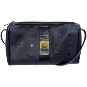 MCM Vintage Visetos Monogram Zip Top Crossbody Black